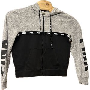 Victoria's Secret Pink Size Large Full Zip Gray And‎ Black Hoodie Colorblock